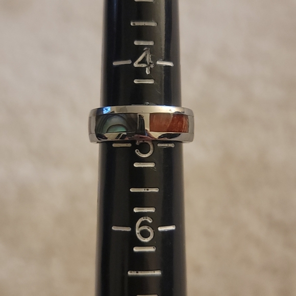 Tungsten Carbide Mother of Pearl and Wood Ring - Picture 3 of 9